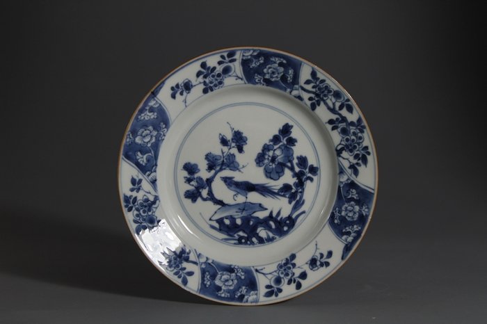 Carved Cinnabar Lacquer Box with Inlaid Jade: 青花花鸟纹盘 A few chips H: 4cm; D: 22cm