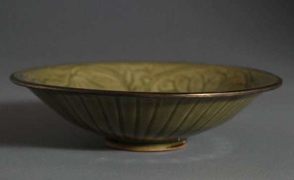 Yaozhou Kiln Porcelain Plate with Fish Design: Yaozhou Kiln Porcelain Plate with Fish Design 耀州窑鱼纹盘 H: 5cm; D:19.5cm.