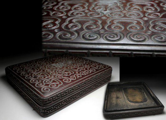 Ming/Qing Carved lacquer Inkstone Box: Ming/Qing Carved lacquer Inkstone Box / 明/清雕漆砚箱 Some Natrual Peels Off and Natrual Damage, Please Refer to Images. / 有多处自然&