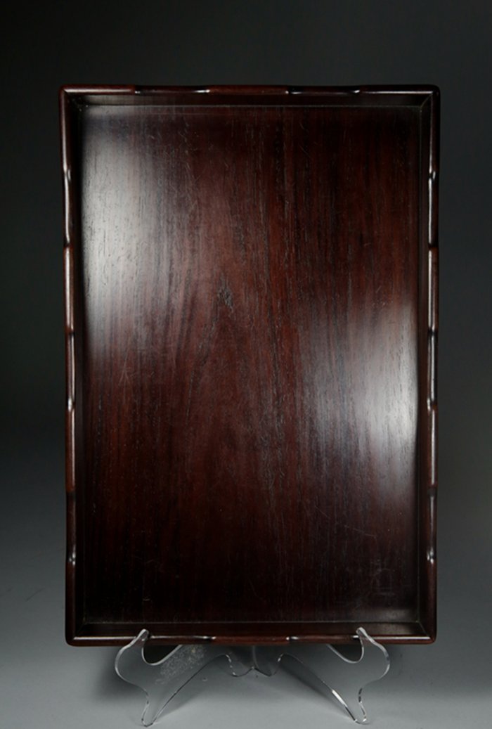 A Qing Zitan Wood Tea Tray: A Qing Zitan Wood Tea Tray 清代紫檀茶盘 L: 40cm; W: 26.2; H: 4.2cm.