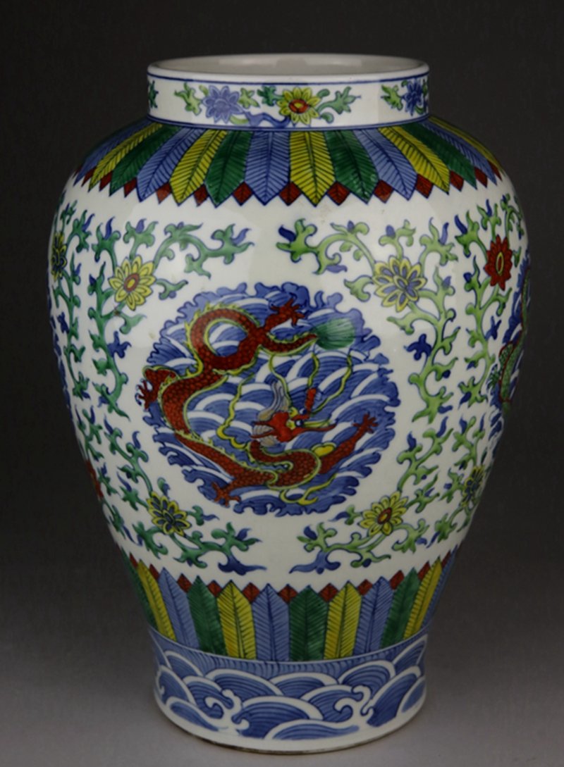 A DOUCAI 'DRAGON' BOTTLE VASE (1 of 9)
