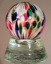 78228 BB Marbles: Jim Davis Cloud 1-1/2" 9.9 CO: 78228 BB Marbles: Jim Davis Cloud 1-1/2" 9.9 CONTEMPORARY HANDMADE, Davis Handmade Marbles. Jim Davis Cloud. White core. Pink, blue, green, white splotches on cranberry. Signed "Jim Davis" on the