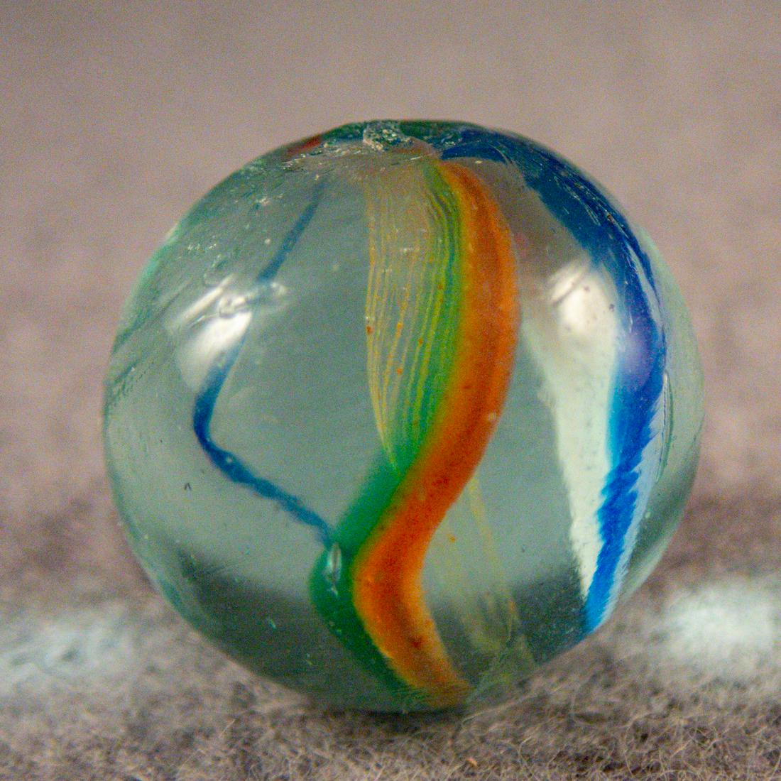 Marbles. SWIRL, Latticinio Core. 21/32". Mint (9.8).: SWIRL, Latticinio Core. Yellow Latticinio Core Swirl. Outer layer is four bands. Germany, circa 1860-1920. 21/32". Mint (9.8).