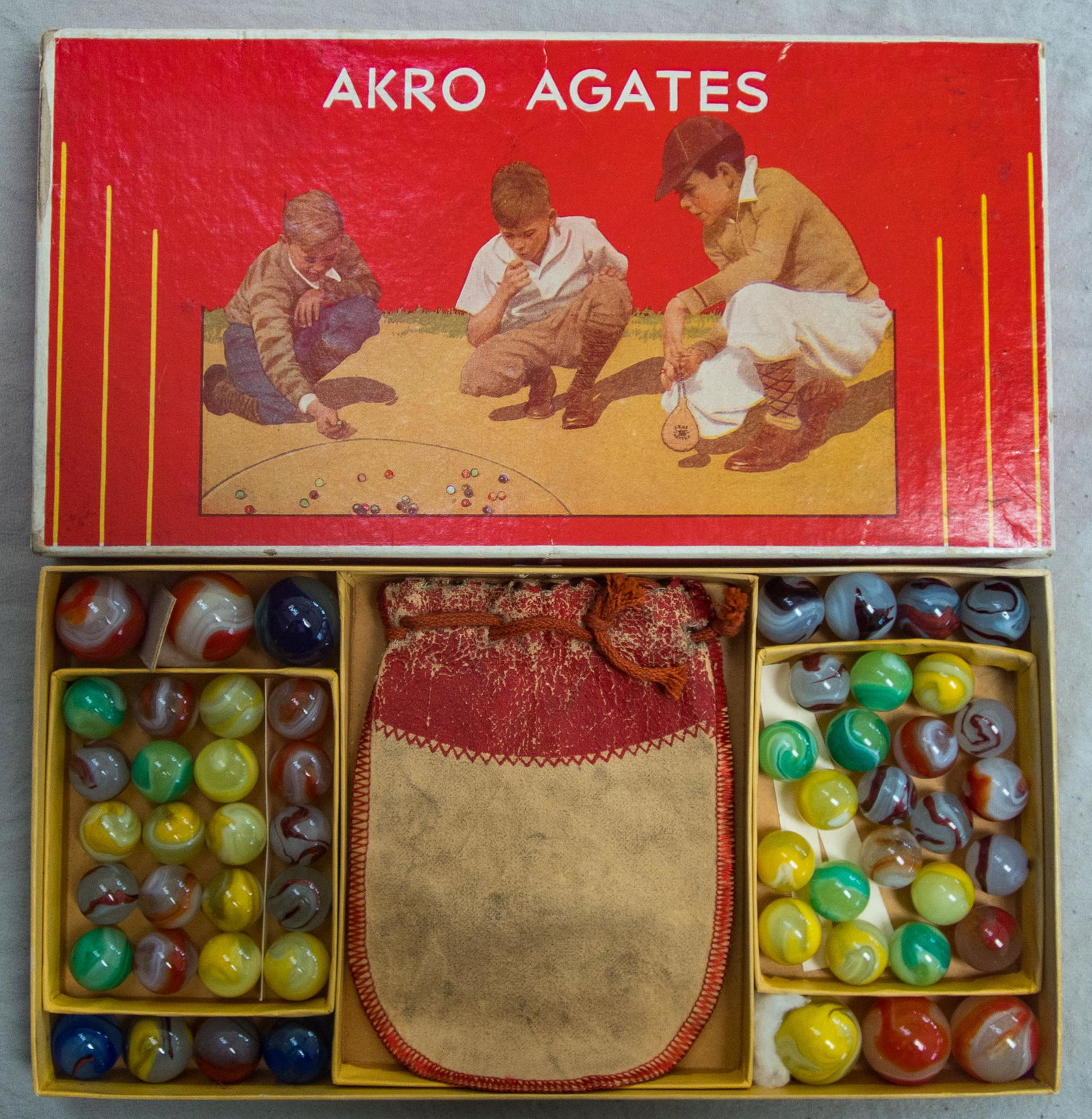 Marbles: AKRO AGATE COMPANY, Original Package. No. 25 Gift Box. (1 of 10)