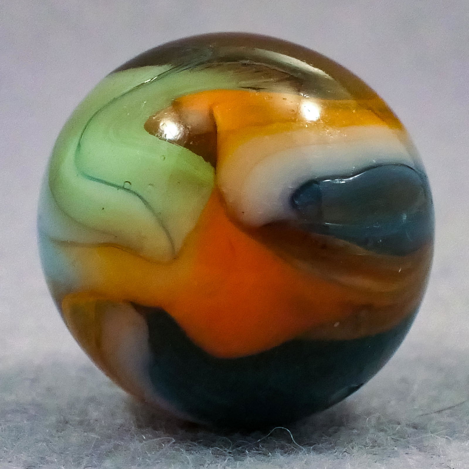 Marbles: PELTIER GLASS COMPANY, Multicolor. 25/32". Mint (9.9). (1 of 6)