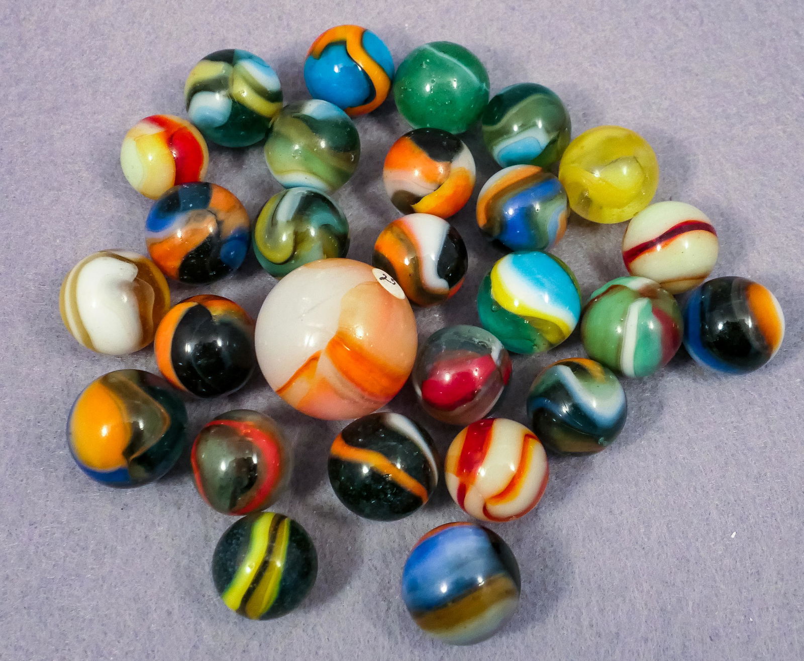 Marbles: PELTIER GLASS COMPANY, Assorted. 26 Rainbos and Multicolors. (1 of 3)