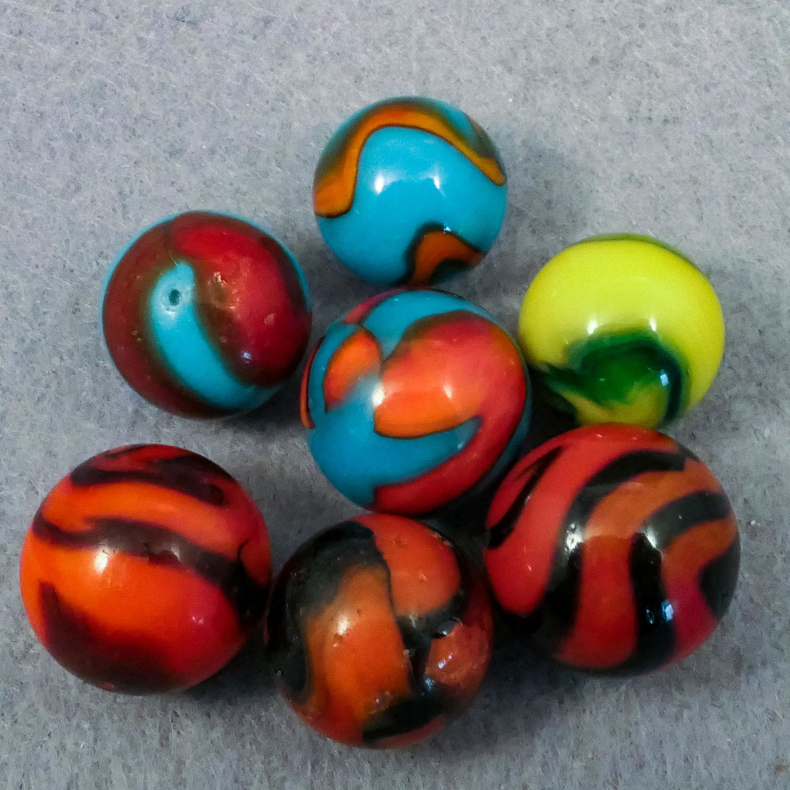 Marbles: PELTIER GLASS COMPANY, National Line Rainbo. 7 marbles. (1 of 4)