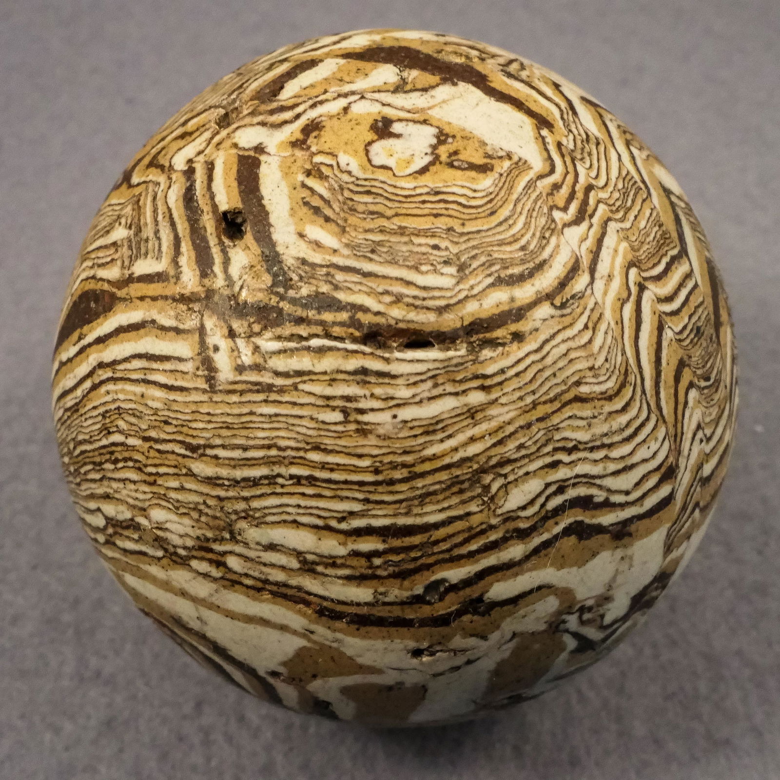 Marbles: NON-GLASS HANDMADE, Mochaware. 2-9/16". Near Mint (8.6). (1 of 6)