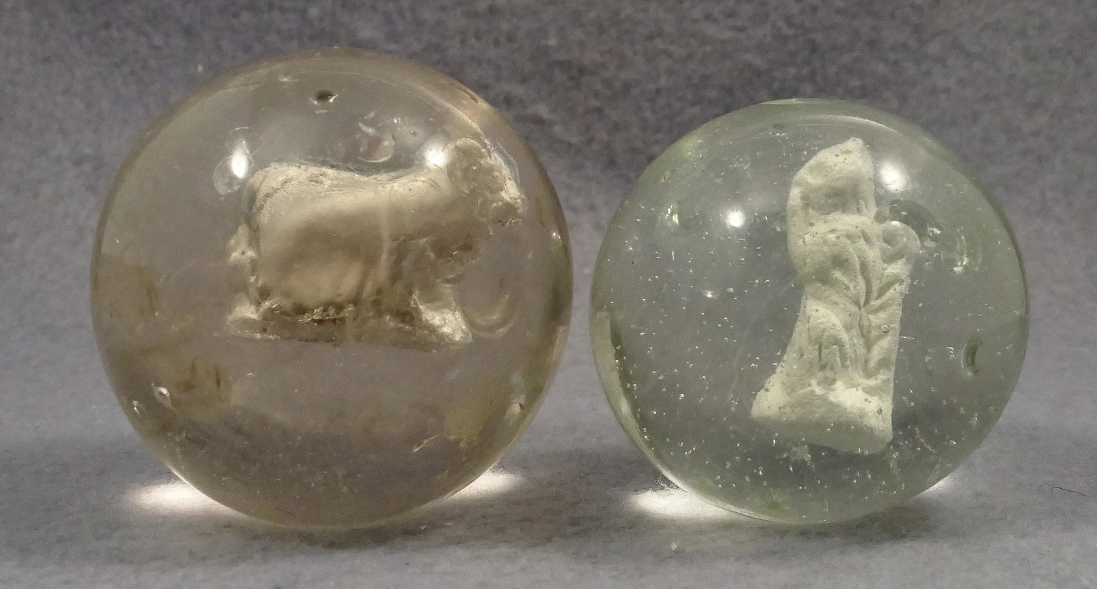 Marbles: SULPHIDE. 2 Marbles. Cow, Squirrel. (1 of 4)