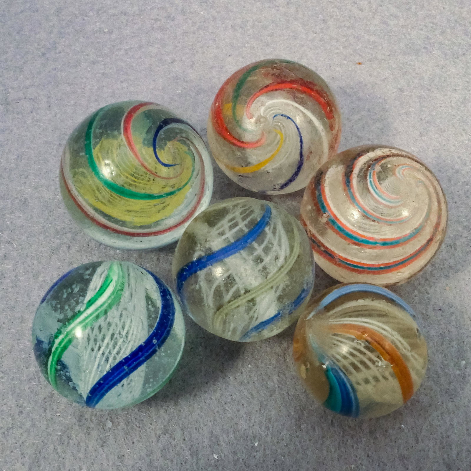 Marbles: SWIRL, Latticinio Core. 6 marbles. (1 of 3)
