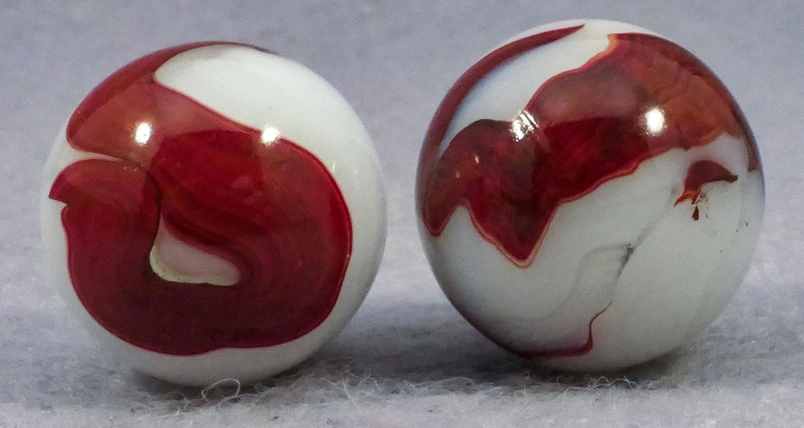 Marbles: AKRO AGATE COMPANY, Swirl Oxblood. 2 marbles. (1 of 4)
