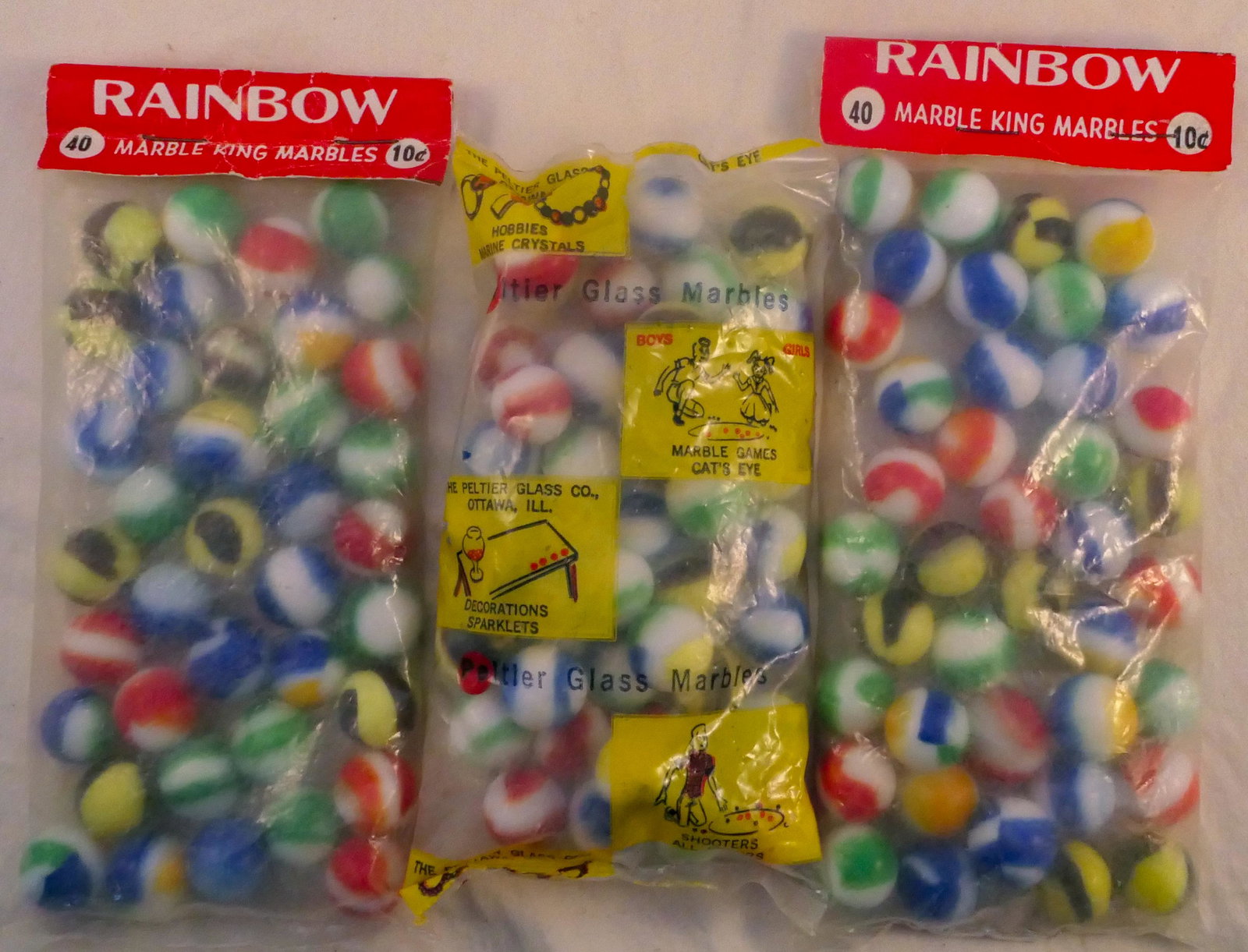 Marbles: VITRO AGATE COMPANY, Original Package. Rainbows. 3 bags. (1 of 4)