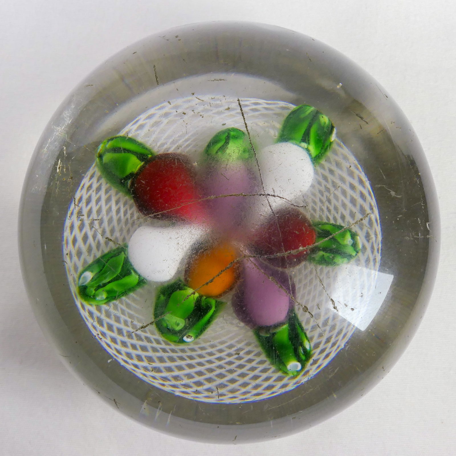 PAPERWEIGHT: ST. LOUIS.  Antique. Vegetables on Latticinio Basket. (1 of 6)