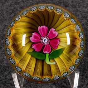 PAPERWEIGHT, Perthshire Paperweights. Flower in Stave Basket.