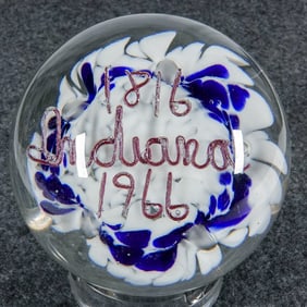 PAPERWEIGHT, Zimmerman Art Glass. Indiana Sequicentennial.