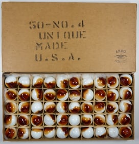 AKRO AGATE COMPANY, Original Package. 50 No. 4 Uniques stock box.