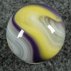 AKRO AGATE COMPANY, Popeye Corkscrew. Purple/Yellow. 11/16". Near Mint(+) (8.9).