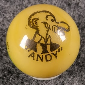 PELTIER GLASS COMPANY, Character Marble (comic). Andy. 11/16". Mint (9.9).