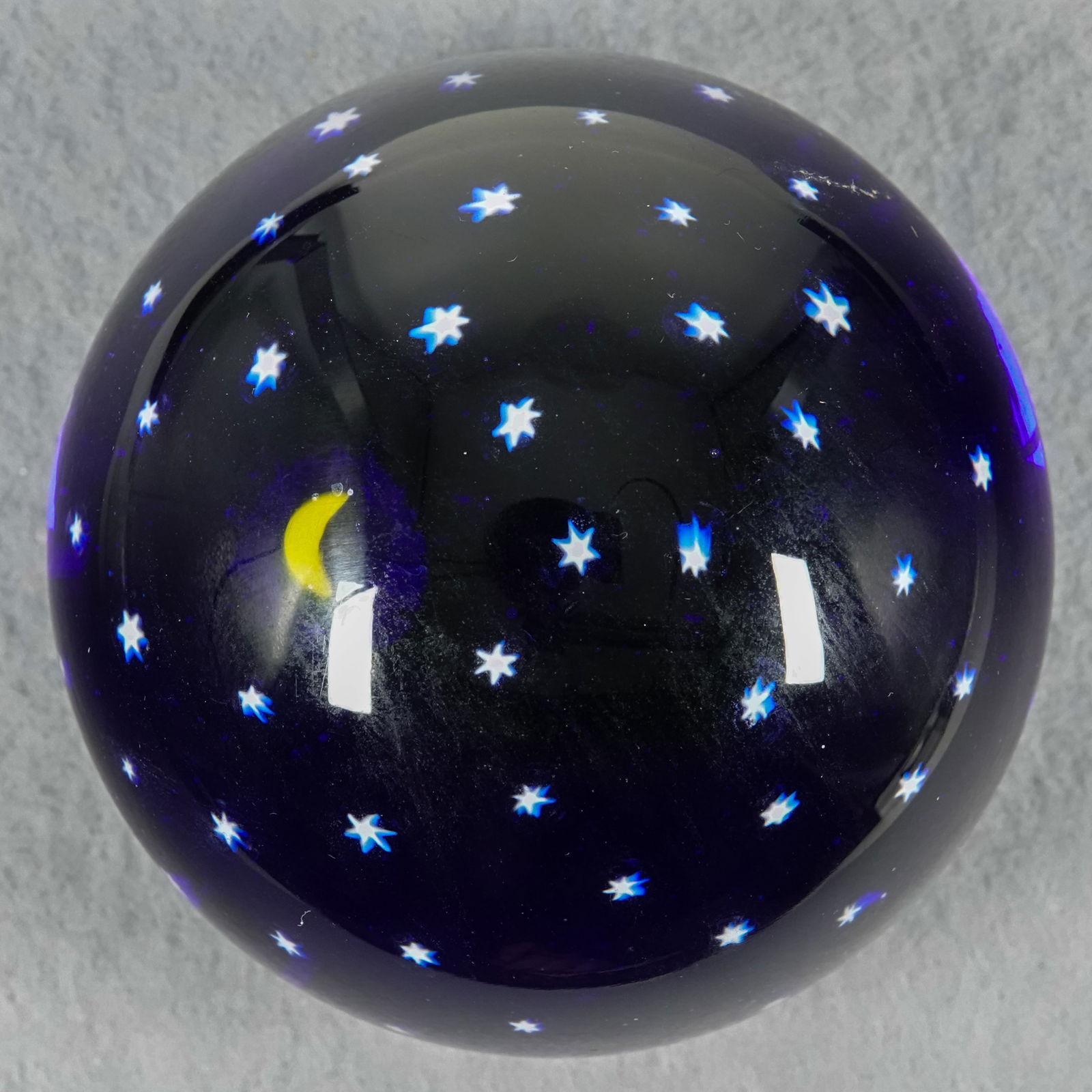 PAPERWEIGHT, Antica Murrina Veneziana.: PAPERWEIGHT, Antica Murrina Veneziana. Moon and Star design. 2-3/4" width, 1-7/8" height. Mint.