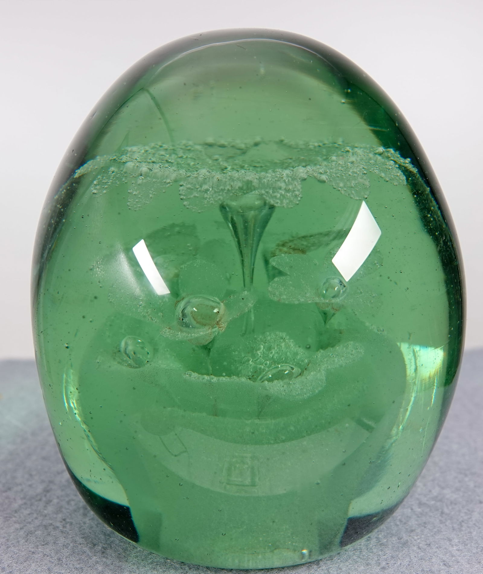 PAPERWEIGHT. Victorian Dump Weight.: PAPERWEIGHT. Doorstop size Victorian dump weight. Three tiers of flowers above the flower pot. Gorgeous. Subsurface moon on the lower half. England, circa 1810-1870. 4-3/8" width, 4-7/8" height. Near