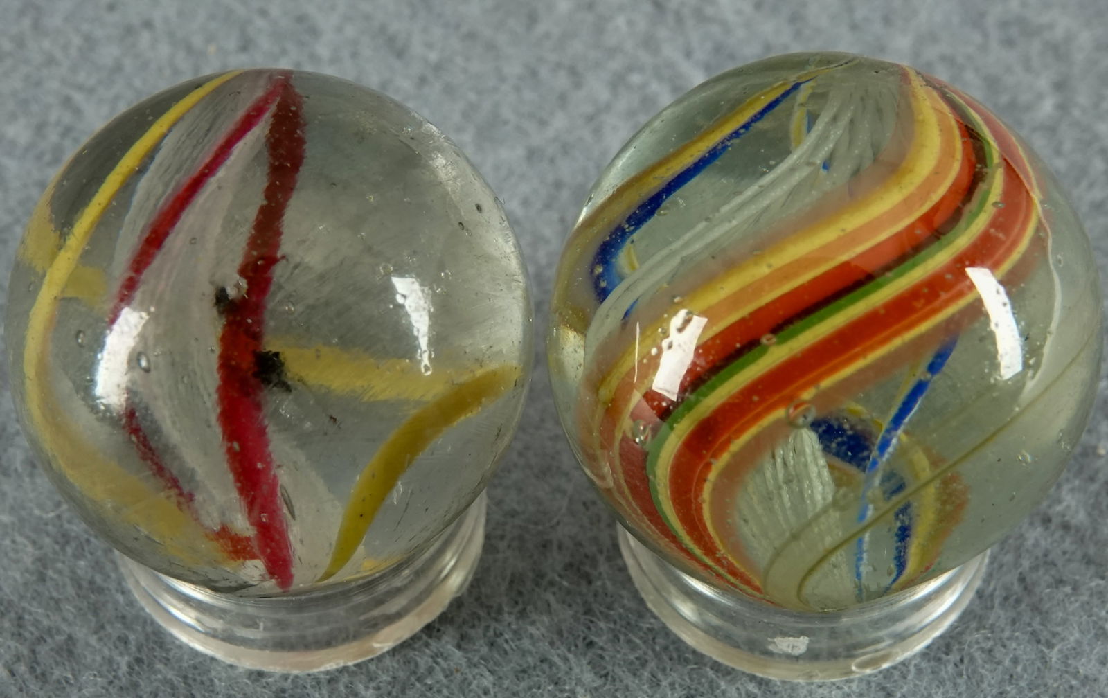 SWIRL, Latticinio Core. 2 marbles. Both Mint. (1 of 4)