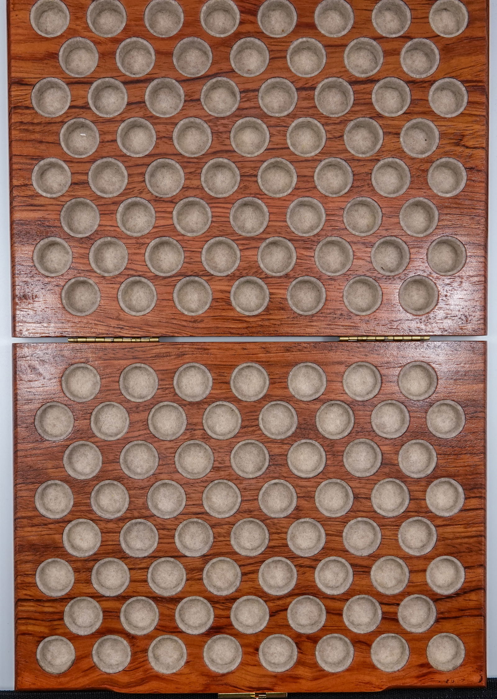 MISCELLANEOUS, Display Box. Wood Box.: MISCELLANEOUS, Display Box. Wood display box. Felt lined holes for sixty marbles up to 3/4". Wood appears to be maple. 10-1/2" x 7-7/8" closed. Very nice.