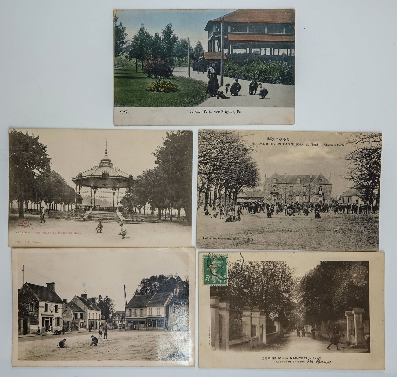 MISCELLANEOUS, Postcard. 5 antique postcards.: MISCELLANEOUS, Postcard. Lot of five items. All are antique postcards. Each depicts children playing marbles in front of a building. Two are used, three are unused.