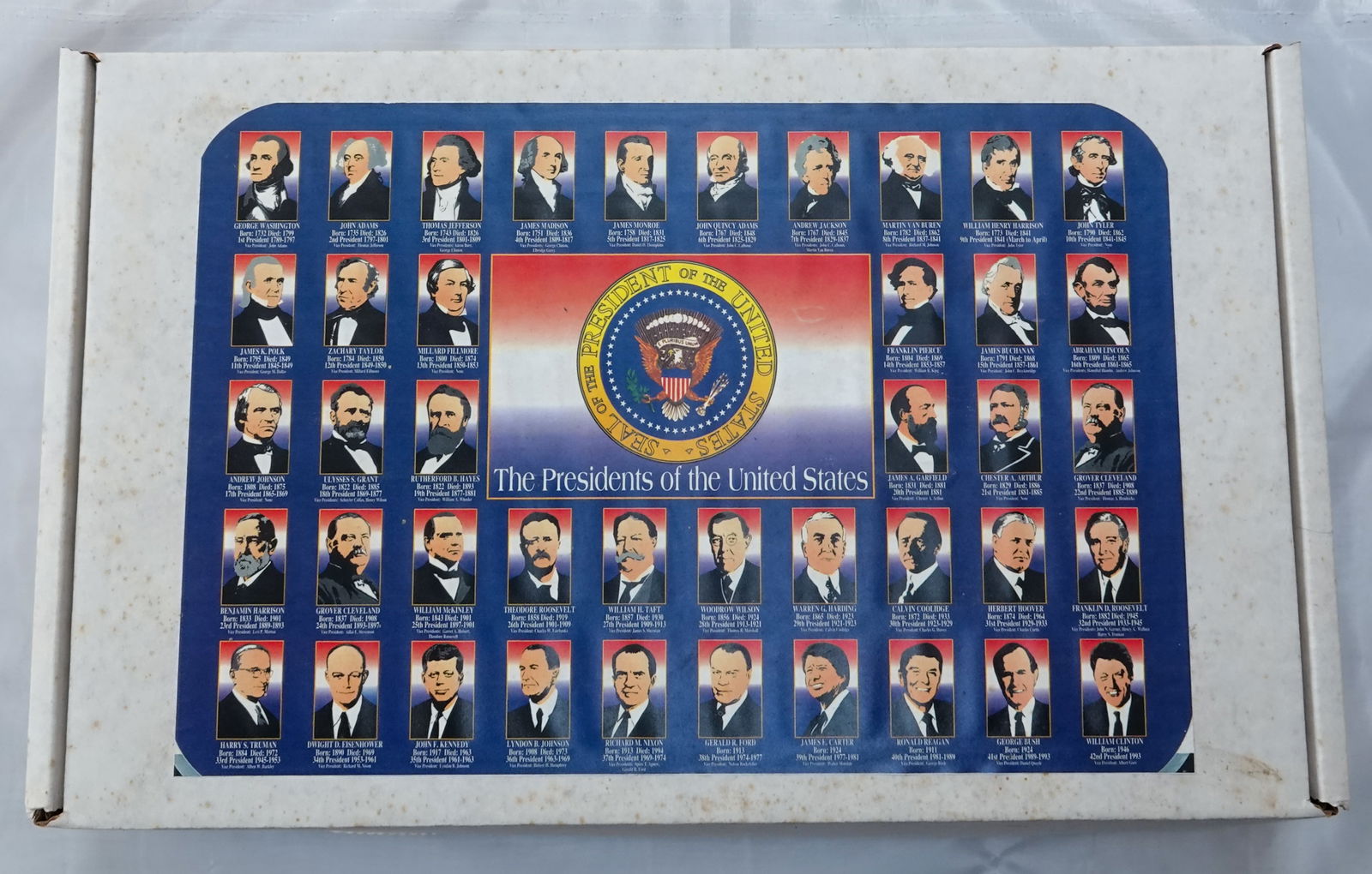 JABO Inc., Character Marble. Presidential Portrait Series, 2 sets.: JABO Inc., Character Marble. Lot of two items. Each is a box of forty one marbles. Modern Marble King marbles, each imprinted with portrait and name of a different US President. In an egg shell foam l