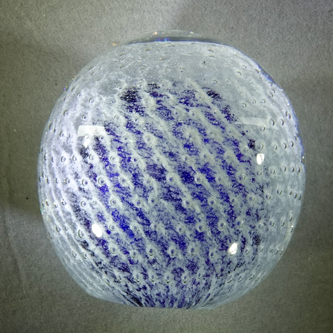 PAPERWEIGHT, Strathearn.: PAPERWEIGHT, Strathearn. Sea Urchin. Paper label on bottom appears to have fallen off. Scotland, circa 1970-1980. 2-5/8" wide, 2-5/8" tall .