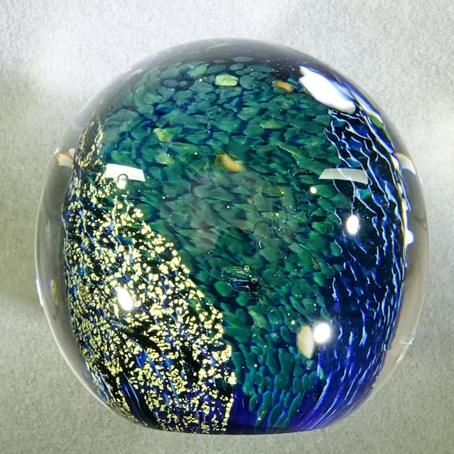 PAPERWEIGHT, Unsigned.: PAPERWEIGHT, Unsigned. Type of Planet. Unsigned, artist unidentified. 1-3/4" wide, 1-3/4" tall .