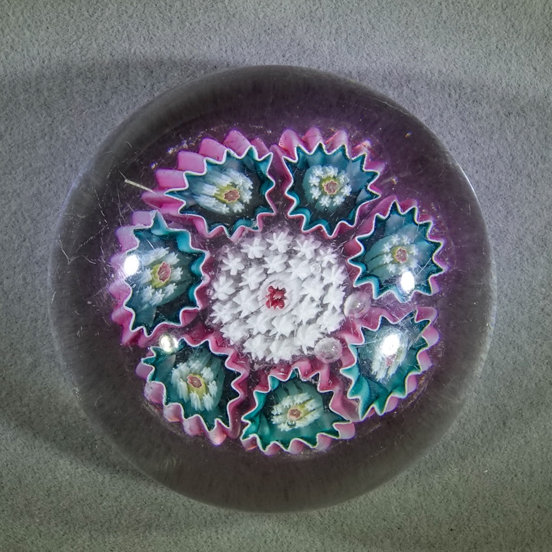 PAPERWEIGHT, Bohemia. Antique.: PAPERWEIGHT, Bohemia. Concentric ring. Miniature. Pretty. Bohemia, circa 1870-1900. 1-7/8" wide, 1" tall .