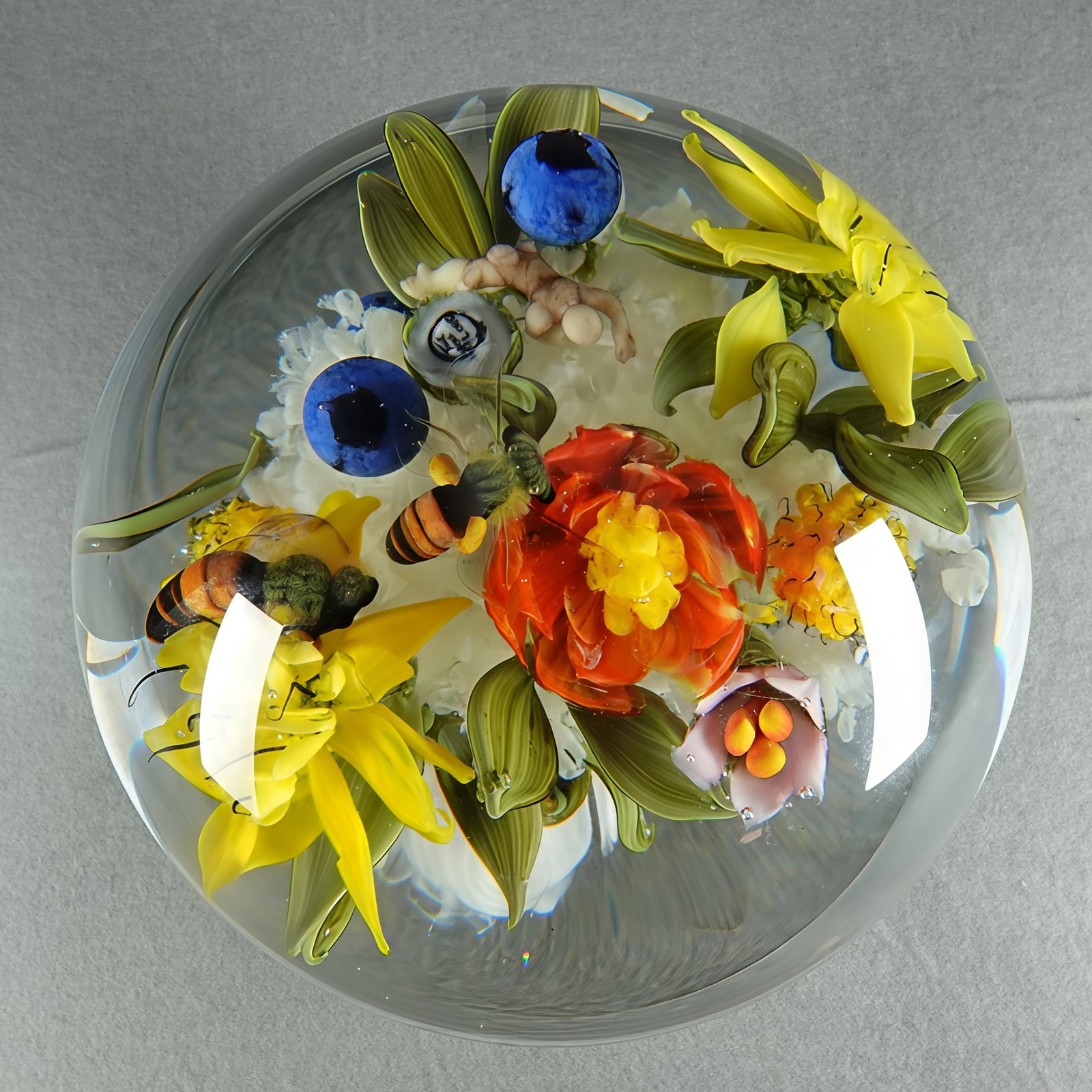 ART GLASS, Paul Stankard. 4". Mint (9.9). Pinelands Bouquet Orb. (1 of 18)