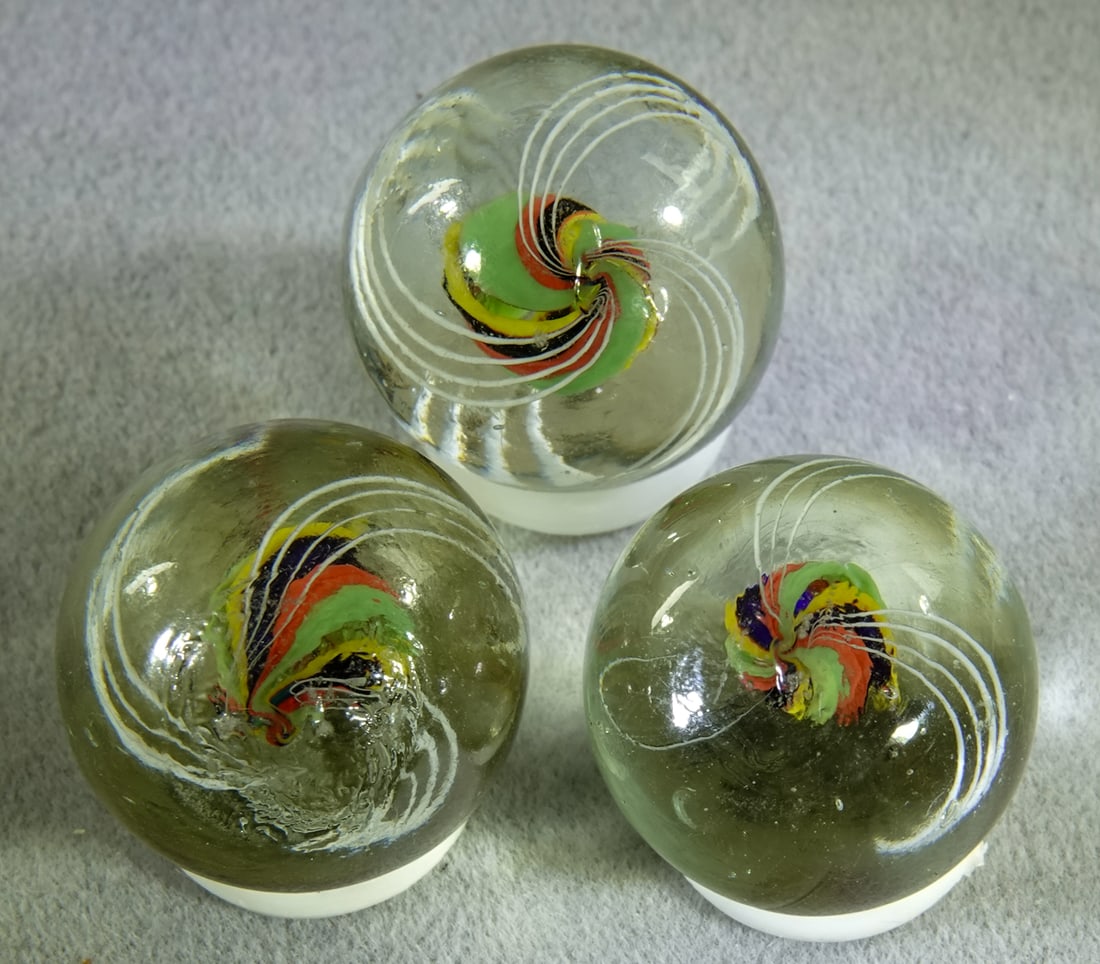 SWIRL, Divided Core. 3 marbles. Matched Set. - 3