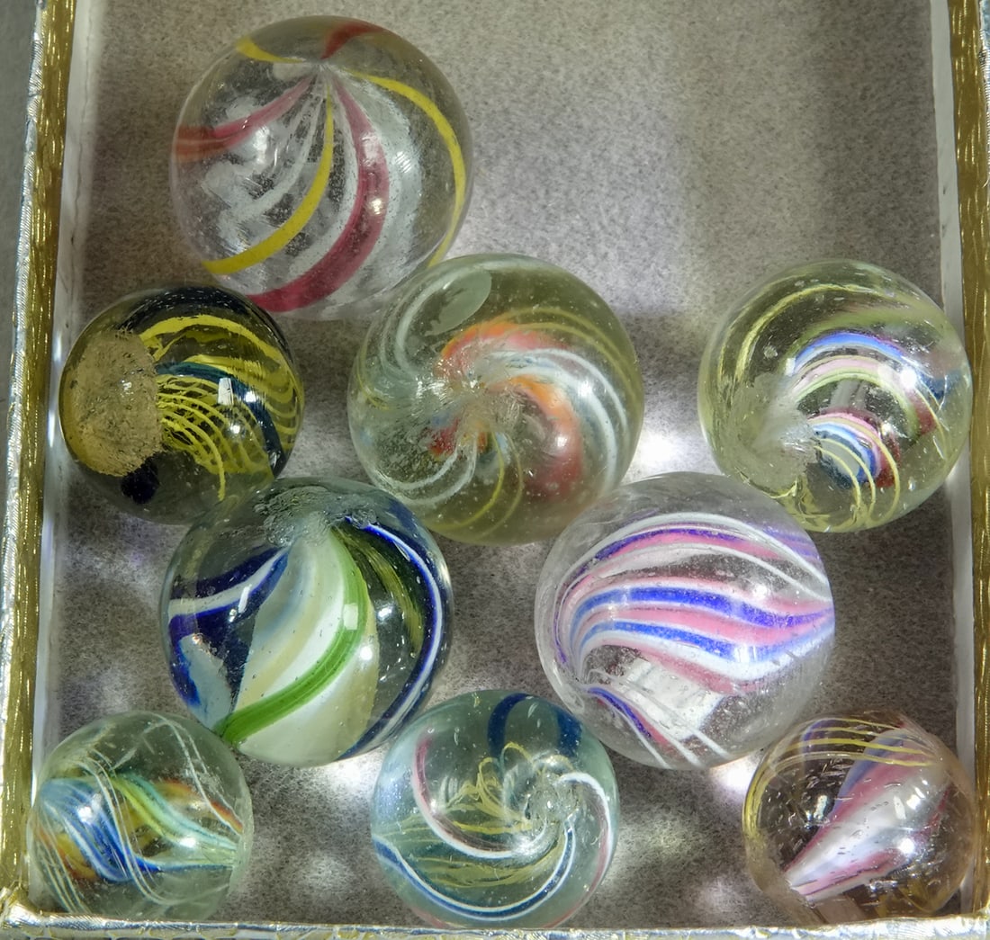 SWIRL, Assorted Core. 9 marbles. (1 of 2)