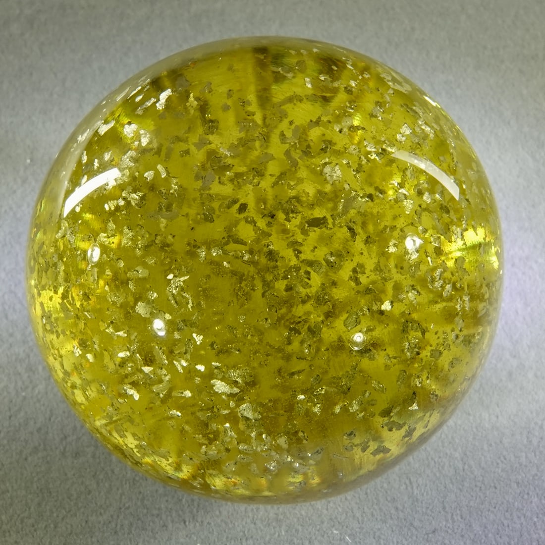 CONTEMPORARY HANDMADE, House of Glass. 2-1/16". Mint (9.9).: CONTEMPORARY HANDMADE, House of Glass. Huge Yellow Mica. Unsigned. Not fluorescent. These were made in the 1990s. z 2-1/16". Mint (9.9).