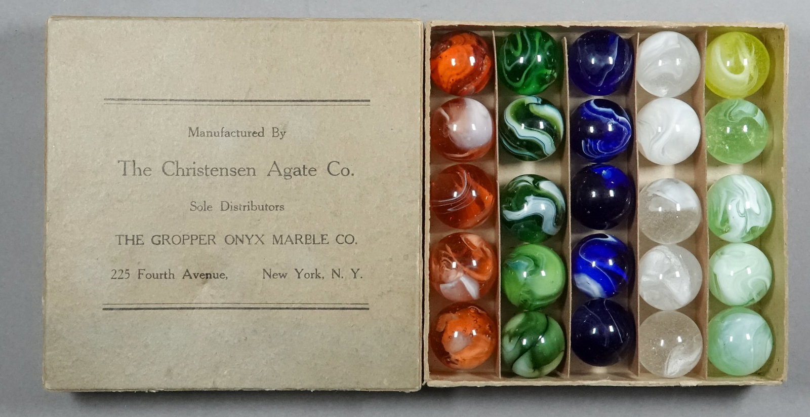 CHRISTENSEN AGATE COMPANY, Original Package. Rare No. 4 Slags. Gropper Box. (1 of 13)