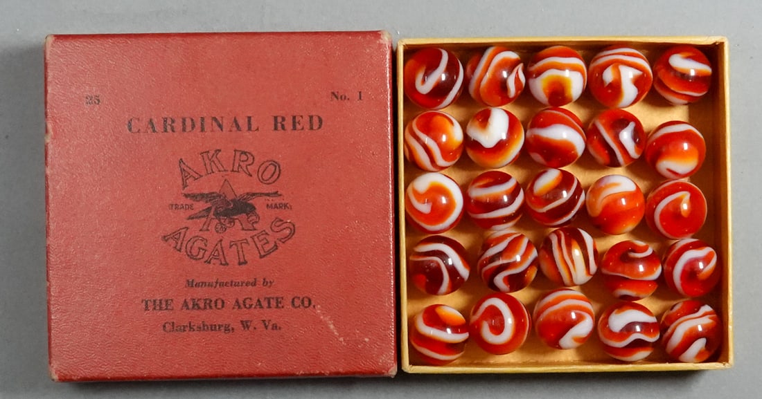 AKRO AGATE COMPANY, Original Package. No. 1 Cardinal Reds with alternate marbles. (1 of 8)