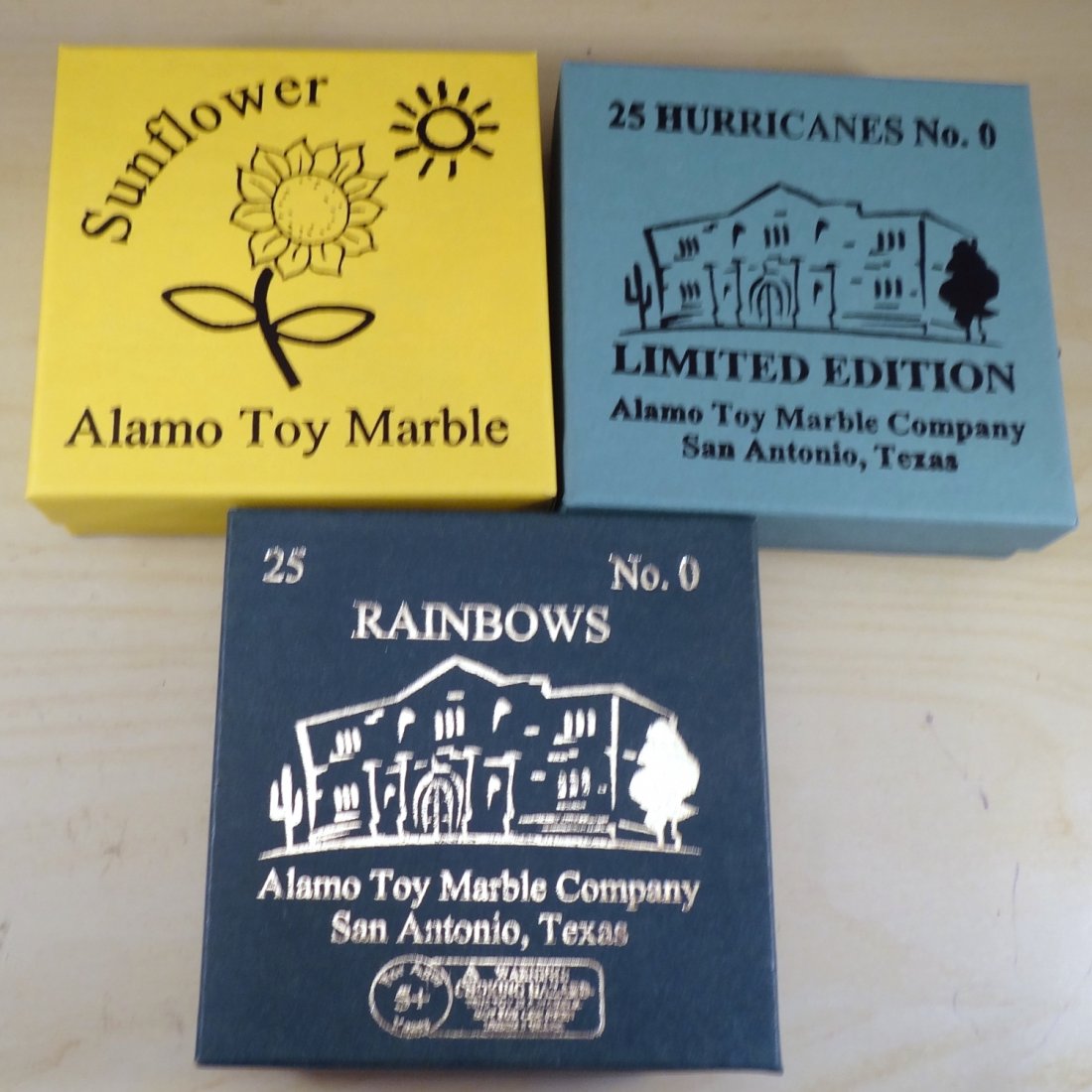 Marbles: Lot 130.  3 Alamo Marble Co boxes . (1 of 3)