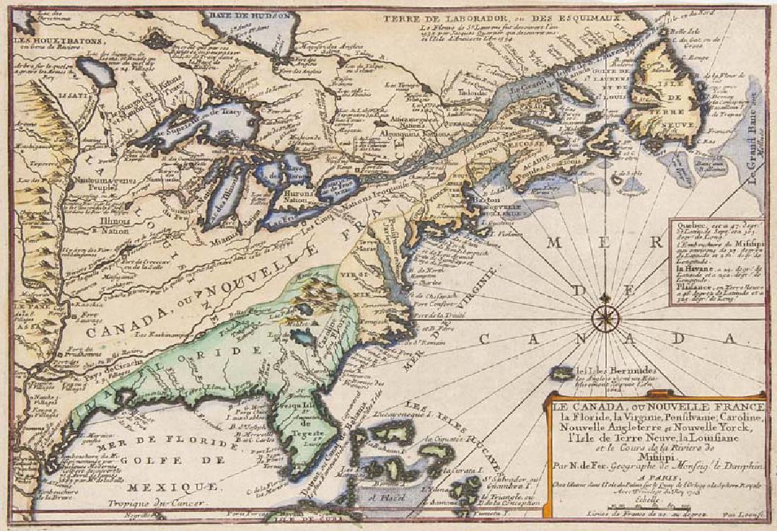 de Fer, Nicolas Le Canada, ou Nouvelle France, la: de Fer, Nicolas Kanada Le Canada, ou Nouvelle France, la Floride, la Virginie, Pensilvanie, Caroline, Nouvelle Angleterre, et Nouvelle York, L'Isle de Terre Neuve, la Louisiane, et le Cours de la Rivi