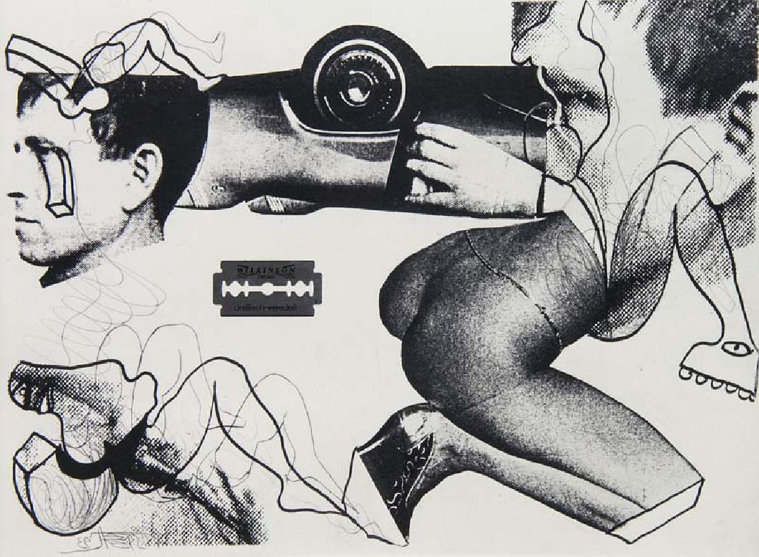 Vostell, Wolf Hommage für Otto Dix. 1993. Radierung: Vostell, Wolf Hommage für Otto Dix. 1993. Radierung über Heliogravure auf Bütten mit montierter Rasierklinge. 22 x 30 cm (39 x 50 cm). Signiert und nummeriert sowie in der Platte spiegelverkehrt si