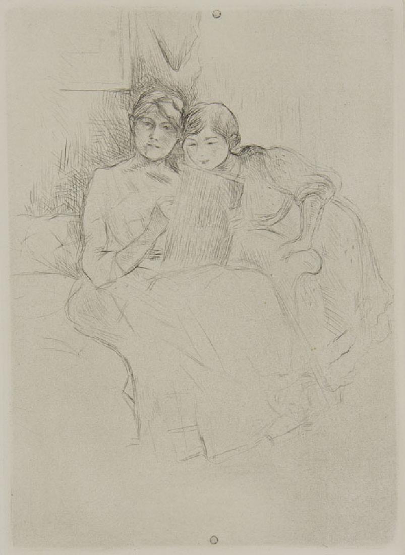 Morisot, Berthe Berthe Morisot dessinant, avec sa: Morisot, Berthe Berthe Morisot dessinant, avec sa fille. (1889). Wohl späterer Abzug. Kaltnadelradierung auf Velin. 19 x 13,6 cm (32,7 x 25 cm). - Schwach lichtrandig. Johnston 8 II. Drypoint etc