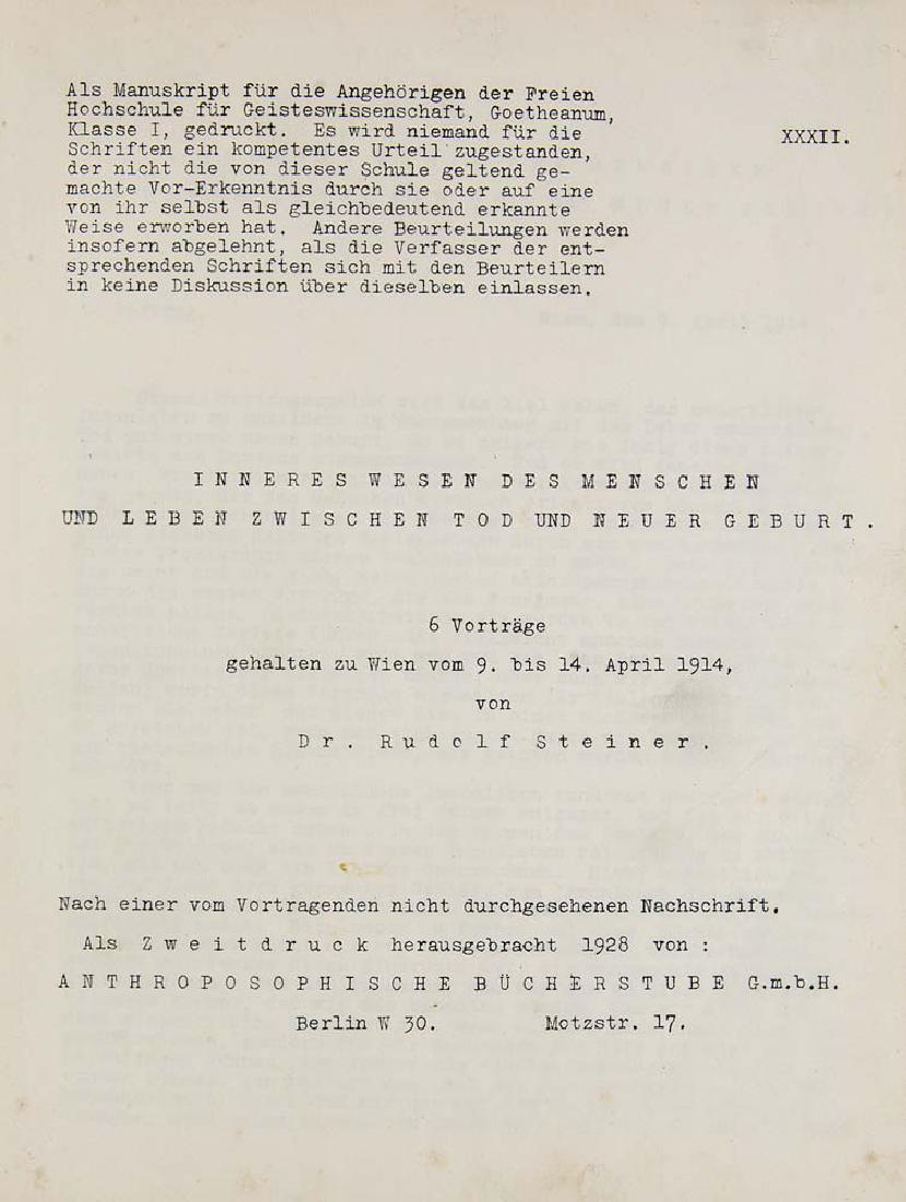 Steiner, Rudolf Inneres Wesen des Menschen und Leben (1 of 1)