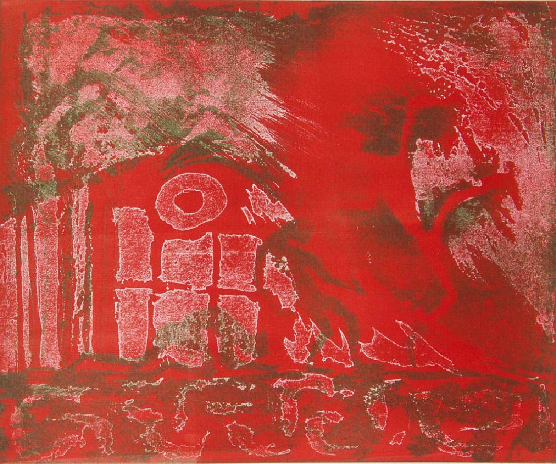 Kein Wind schlaegt die Fuegelfluegeltueren zu. Grafik.: Kein Wind schlaegt die Fuegelfluegeltueren zu. Grafik. Lyrik. Mit 14 OFarbradierungen von Helge Leiberg und Ullrich Panndorf. Dresden, 1979. Fol. 14 Doppelbll. lose in OUmschlag in Lwd.Kassette (Umsch