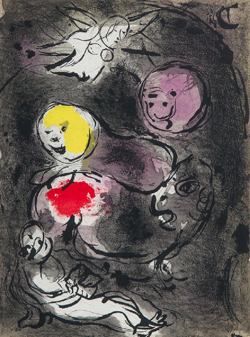 Chagall, Marc Isaie/Le Prophète Daniel avec ses Lions.: Chagall, Marc Isaie/Le Prophète Daniel avec ses Lions. 2 Lithographien aus La Bible. 1956. Farblithographien auf glattem Velin, je verso mit schwarzer Lithographie. Maße je 35,4 x 26 cm. Mou