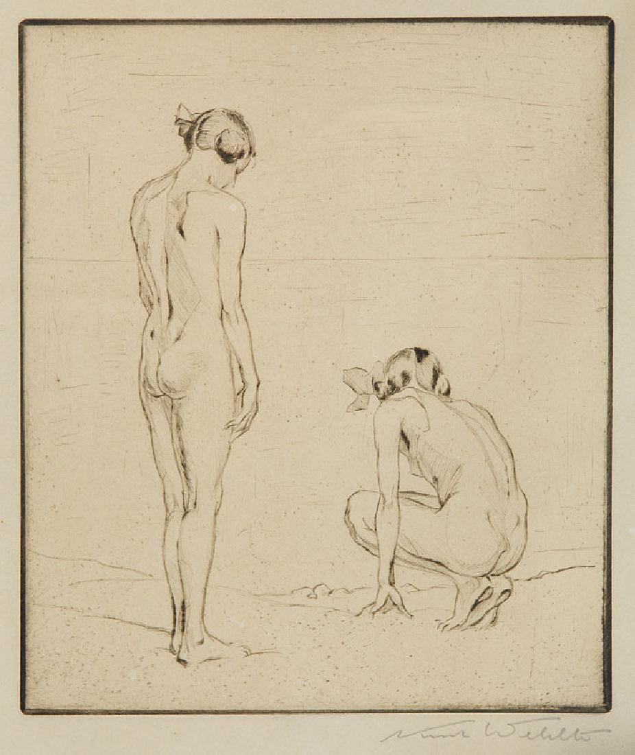Wehlte, Karl u. a. Sammlung von 4 Radierungen mit Akten: Jahrhundertwende Wehlte, Karl u. a. Sammlung von 4 Radierungen mit Akten bzw. Portrait. 1. Hälfte 20. Jh. Plattenmaße 9 x 5,8 cm - 30 x 23,5 cm. - 3 Blätter unter Glas gerahmt (unge