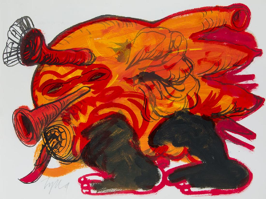 Hilbig, Wolfgang Der Durst. Künstlerbuch. Mit 11: Sammlung Künstlerbücher - Zylla, Klaus Hilbig, Wolfgang Der Durst. Künstlerbuch. Mit 11 Bll. hs. Text und 12 (inklusive Einband, davon 11 signierten) OMischtechniken von Klaus Zylla. Be