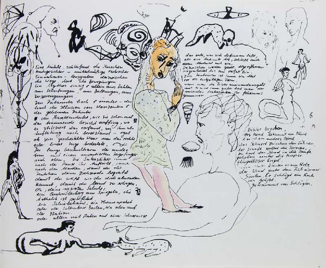 C. M. P Schleime Gefederte Augen. Bild & Text von: Künstlerbücher C. M. P Schleime Gefederte Augen. Bild & Text von C.M.P. Schleime. Mit 23 (inkl. Umschlag) OSerigraphien 1 teilkolo. sowie mit Text in Serigraphie von Cornelia Schleime. Ohne Ort und