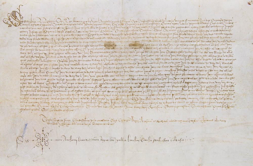 Urkunde in Latein auf Pergament. Barcelona, um 1442. (1 of 1)