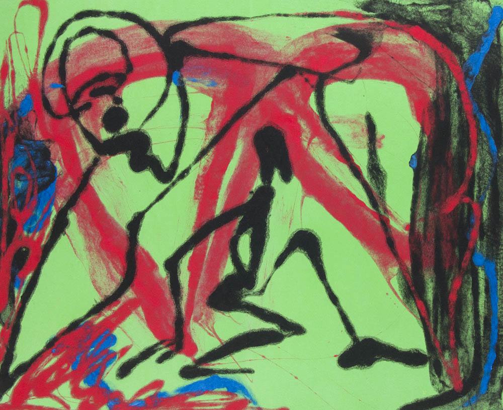 Anderson, Sascha 1922. Zeichnungen in Papier (von): Leiberg, HelgeAnderson, Sascha1922. Zeichnungen in Papier (von) Helge Leiberg. Papier von Hand geschöpft (von) John Gerard. Mit 7 (einschl. Umschlag) doppelblattgroßen farbigen OZeichnungen in handg