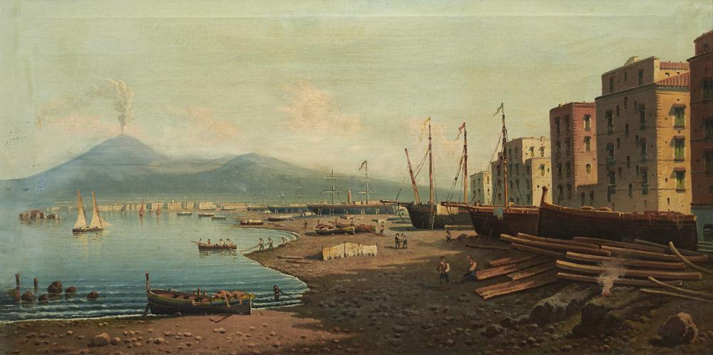Pratella - zugeschrieben, Attilio Golf von Neapel.: Gemälde Pratella - zugeschrieben, Attilio Golf von Neapel. Öl auf Leinwand. 46 x 90 cm. Gerahmt. - Eine Stelle mit Farbabplatzungen, an einigen Stellen retuschiert. Insg. etw. angeschmutzt. 